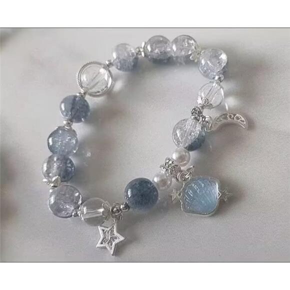 Shell Glass Crystal Bracelet with Star Moon Charms, - Picture 1 of 7